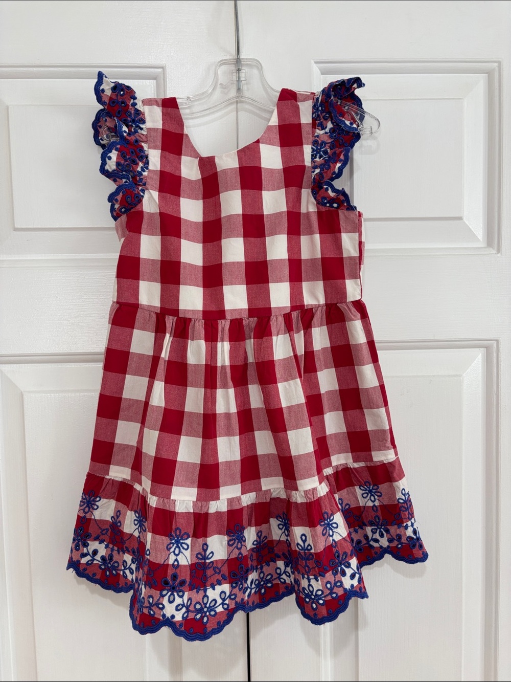 NWT Gymboree Red & White Gingham Dress w/Blue Eyelet Embroidered Trim Girls 4T